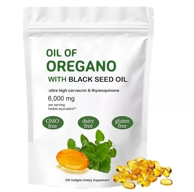 OIL OF OREGANO 6000 mg 300 Softgels Capsules Black Seed Oil Immune
