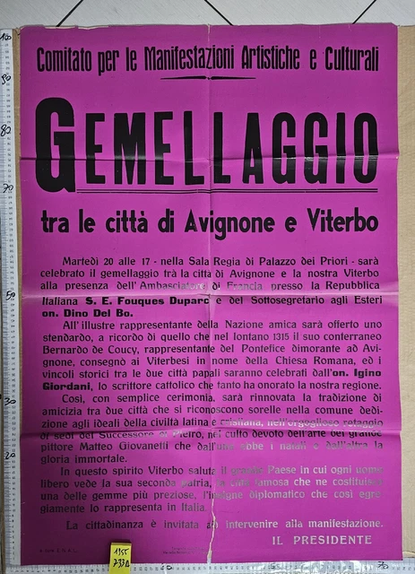 Manifesto Avignone Viterbo gemellaggio 1955