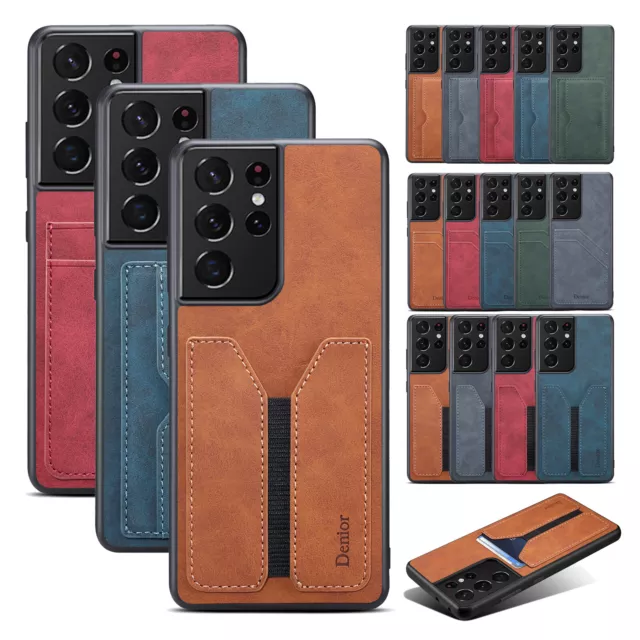 For Samsung S23 Ultra S22 S21 Shockproof PU Leather Card Holder Phone Case Cover