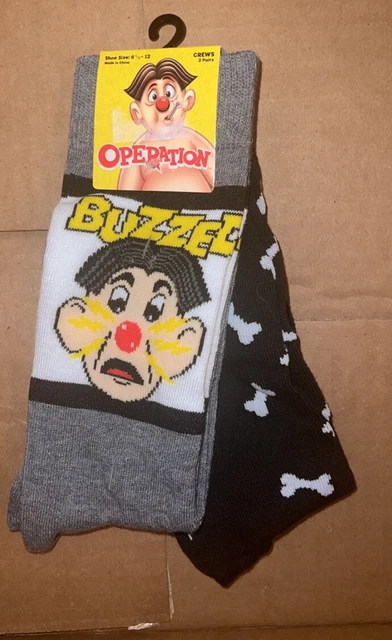 HASBRO Operation BUZZED Men's Crew Socks 2 Pair New
