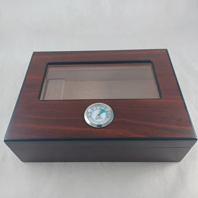 WOODEN GLASS HUMIDOR For Cigars New Wood Desk Top £16.56 PicClick UK