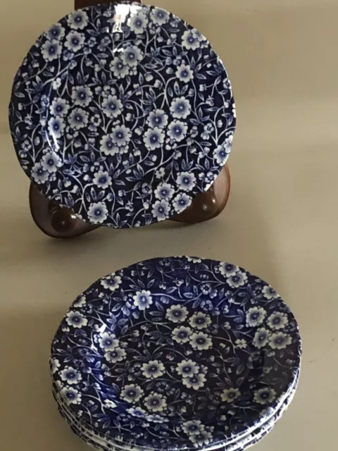6 Staffordshire Crownford China Calico Blue Bread Butter Plates Floral 6”