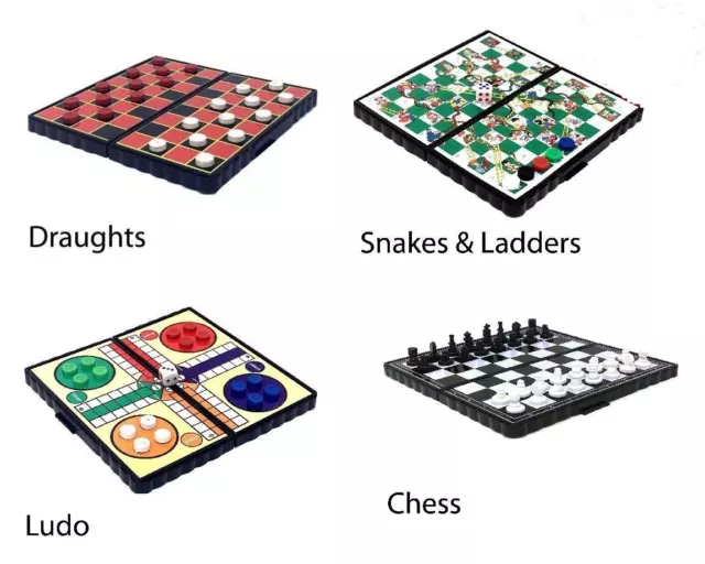 MINI MAGNETIC TRAVEL BOARD GAMES Chess Ludo Snakes & Ladders Draughts Kids Toys