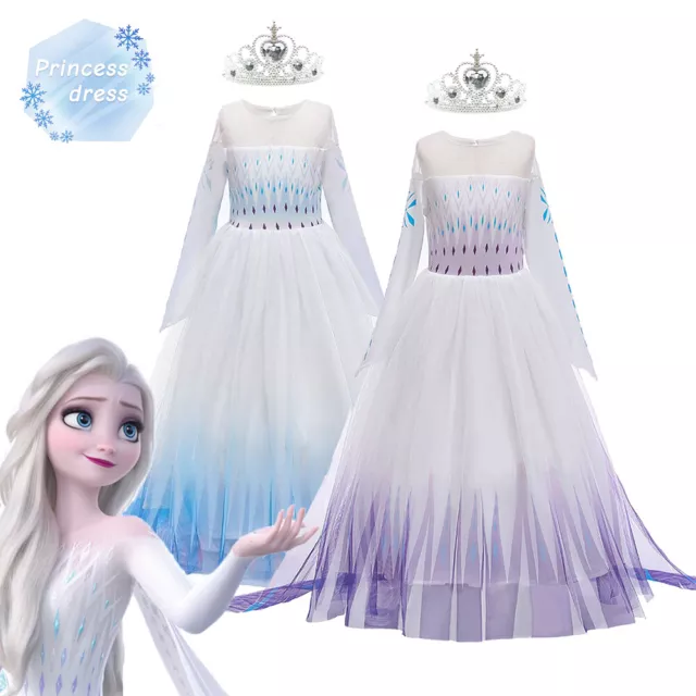 Girls Kids Frozen Elsa Queen Fancy Dress Costume Princess Birthday Party Outfit