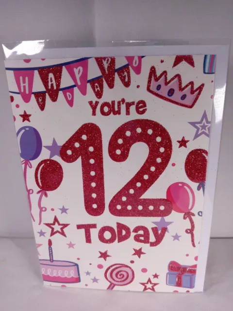 12th Birthday Card Twelve Today Girl Daughter Niece Granddaughter - Glitter