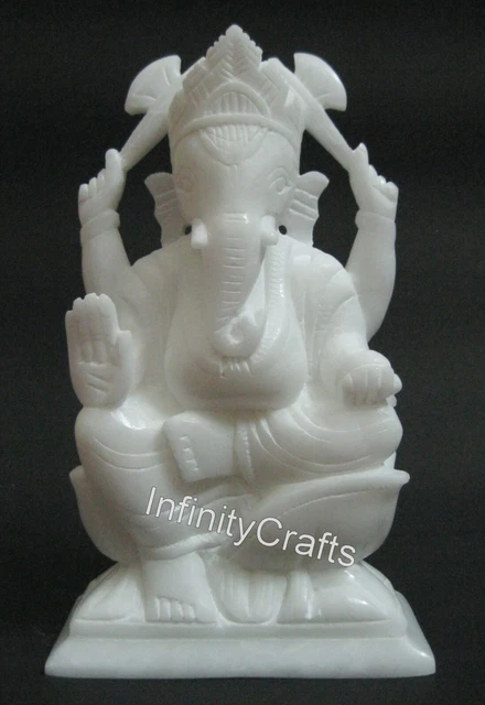 Marbre Blanc Gajaanan Statue Fait à la Main Dieu Ganesha pour Festival 22.9cm