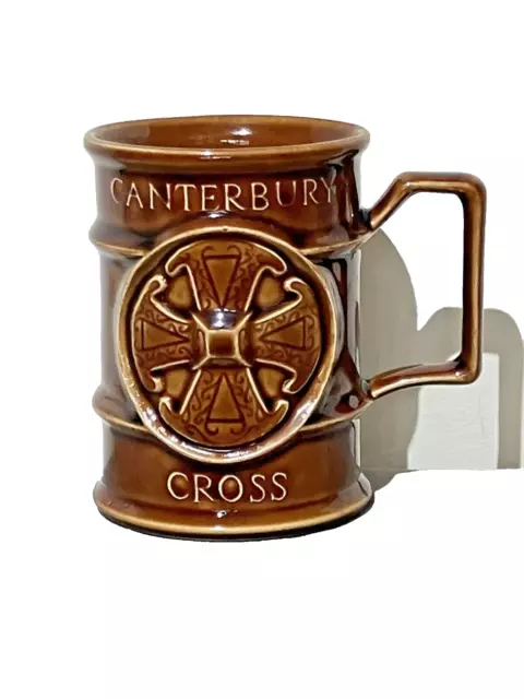 Vintage treacle glaze Holkham Pottery Canterbury Cross Ceramic Tankard Mug Pot