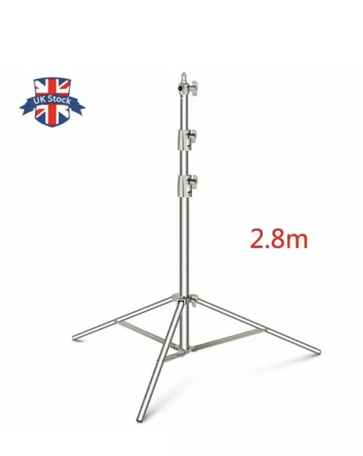 3 X UK 2.8m Heavy Stainless Steel Foldable Light Stands.