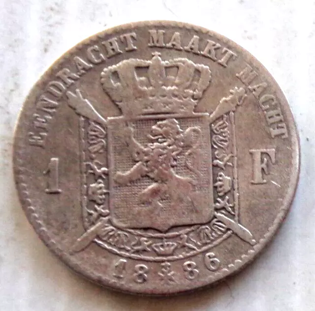 1 Franc 1886 Leopold II Belgique Argent TB+ superbe