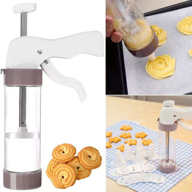 Cookie Press Cookie Press Gun Kit Biscuit Maker w/ 13 Cookie Discs 6 Icing BU .q