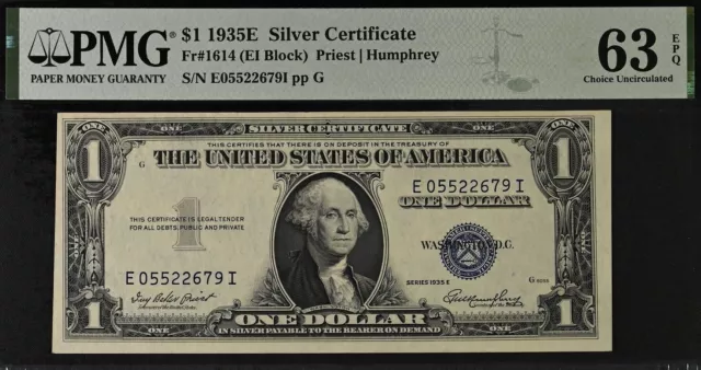 1935E $1 Silver Certificate PMG 63EPQ wanted popular Fr 1614