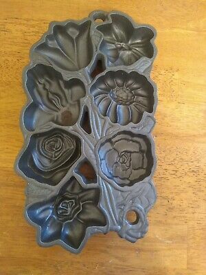 Vintage John Wright Cast Iron Baking Muffin Mold 1991 Flowers FREE SHIPPING!