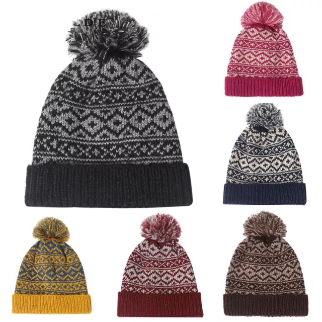 Winter Warm Mens Pom Wooly Cap Cable Bobble Hat Pom Pom Hat Knitted Beanie Cap