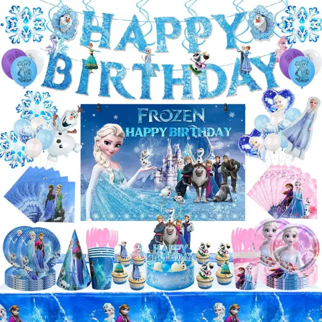 Theme Frozen Princess Birthday Elsa Decorations Banner Supplies Party Plate Cup