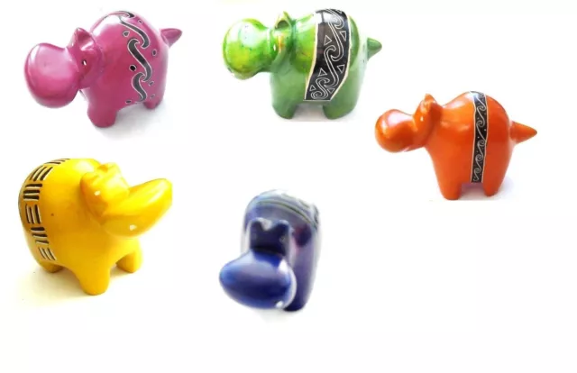 Hand-Carved African Soapstone Hippo - Painted in a Choice of Colours