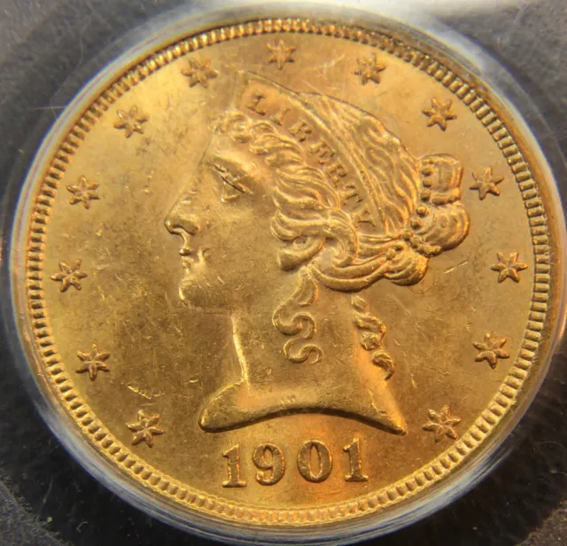 1901-S Liberty Head Gold Half Eagle $5 - PCGS MS62 - OGH - Vintage Green Holder
