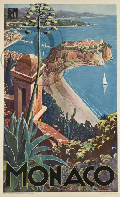 Repro Deco Affiche Monaco Rocher Mediterranee Sur Papier 190 Ou 310 Grs