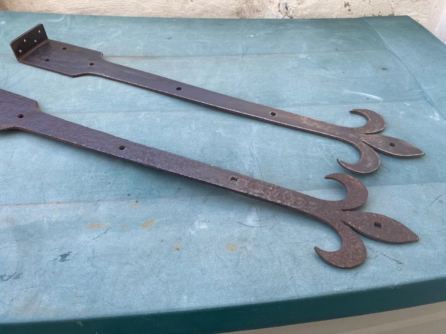 Superb Pair Of Vintage Ornate 33 1/2"   Iron Gate Straps