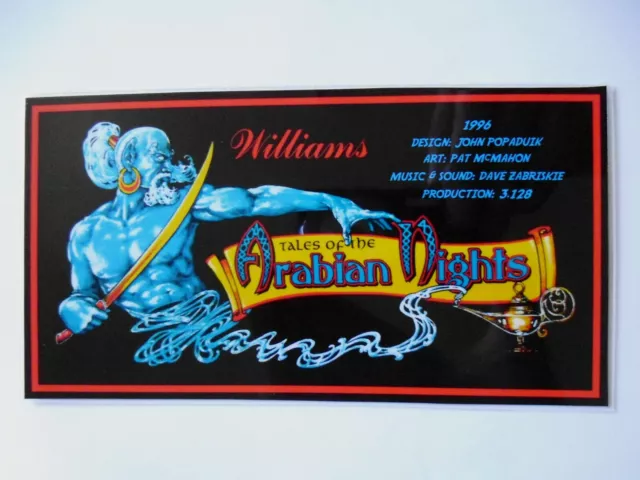 'TALES OF THE ARABIAN NIGHTS' Williams 1996 Custom Instruction/Apron Cards (New) 2