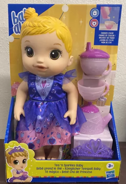 Baby Alive Tea n Sparkles Doll, Color-Changing Tea Set, Blonde Hair, Drinks