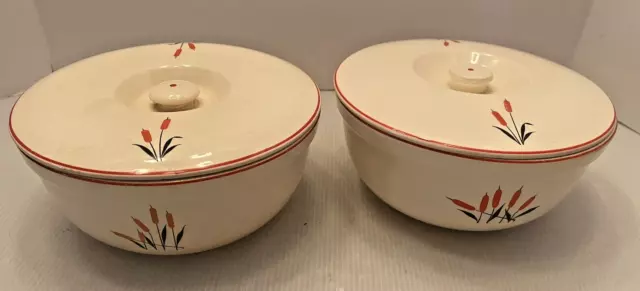 Sears Roebuck Cattail 2pc Casserole Dish With Lid Oven Proof Large Bowl's