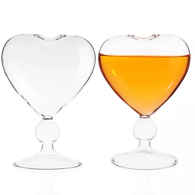 2 Heart-Shaped Short Stemmed Water/Wine Glasses for Parties