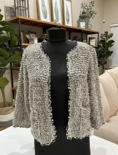 Willow & Clay Womens Boucle Sequined Open Front Blazer Heather Oatmeal Size M