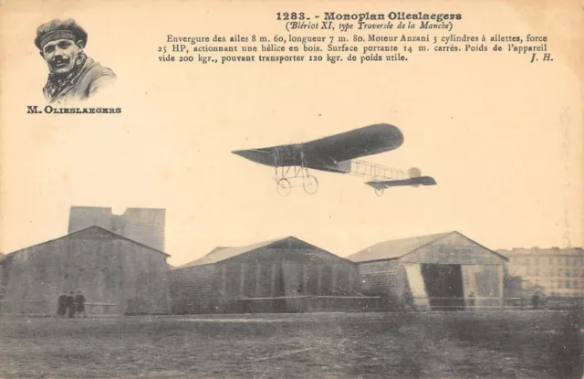 Cpa Aviation Monoplan Olieslaegers Bleriot Xi Traversee De La Manche