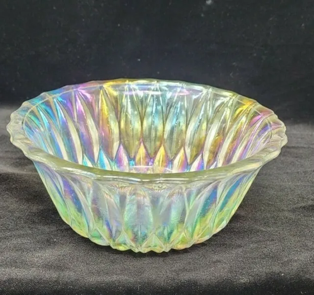 Hoosier Glass Bowl Candy Dish Iridescent Clear 6" Small Serving Petal Leaf Cut