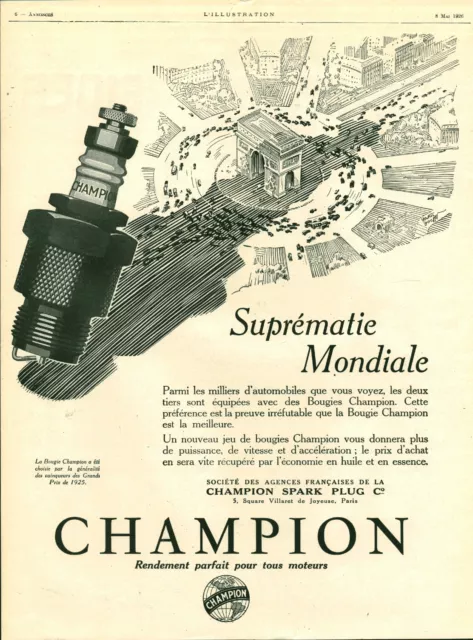 Publicité ancienne bougie Champion 1926 issue de magazine