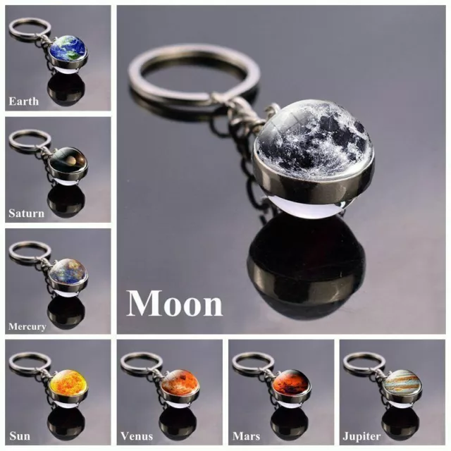 Solar System Planet Galaxy Nebula Keychain Pendant Double Side Glass Ball-Gifts