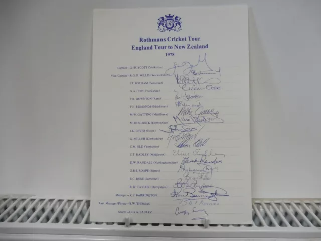 England Tour To New Zealand 1978 Official Sheet Signed by all 19