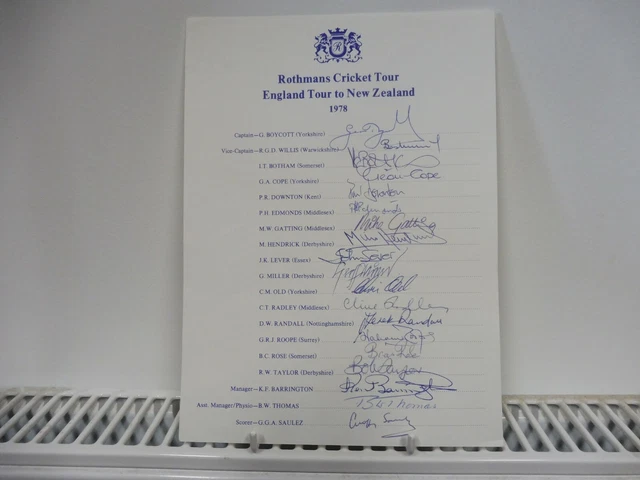 England Tour To New Zealand 1978 Official Sheet Signed by all 19