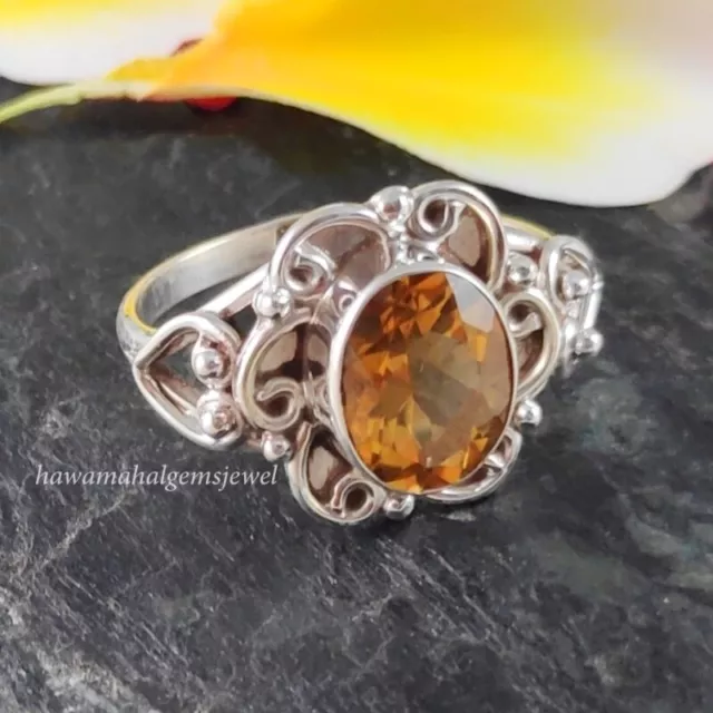 925 Argent Naturel Citrine Ovale Bague Femme Neuf Anneaux Pierres à Facettes