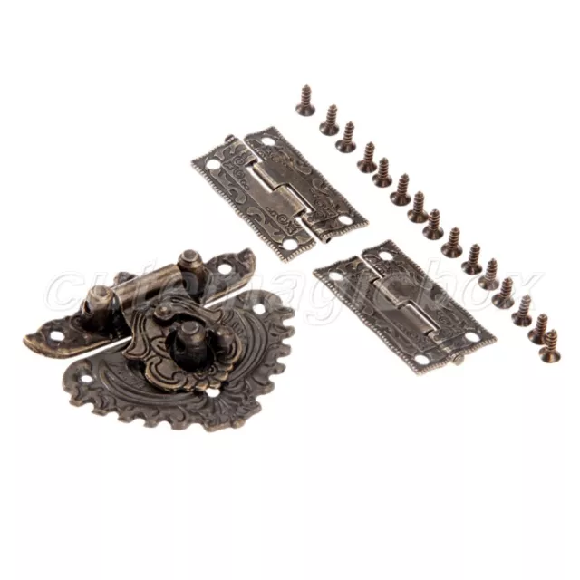 Retro Carved Flower Cabinet Drawer Jewelry Box Latch Hasp & Hinge Set Hardware