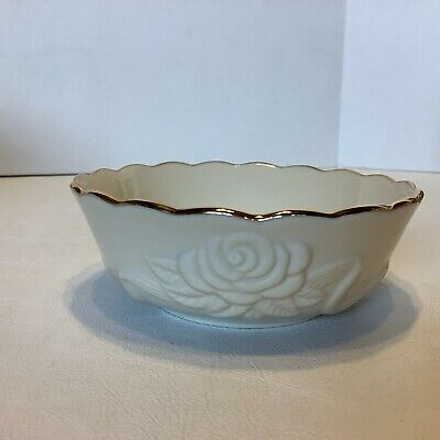 Small Lenox Classics Ceramic Bowl White Roses w/Gold Rim Siobhan Pendergast