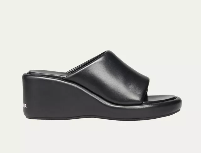 BALENCIAGA Rise Black Lambskin Wedge Slide Platform Sandals EU 40 US 10 Org $850 2