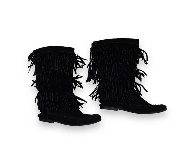 Steve Madden Moccasin Size 5.5 Women's Boots Black Suede Fringe Takoda