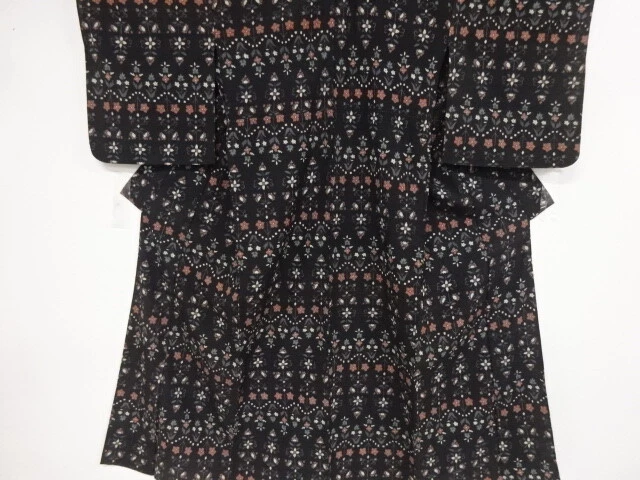 40719# Japanese Kimono / Antique Hitoe Kimono / Woven Flower