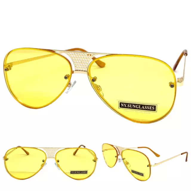 Chic Élégant Vintage Rétro Lunettes de Soleil Style Léger Cadre Or Jaune Verres