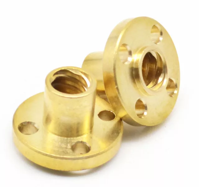 12mm T12 Right Hand Flange Trapezoidal Brass Nut ACME Thread - Lead 2 to 12mm