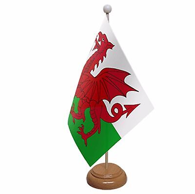 WALES TABLE FLAG with wooden base & pole 9"x6" WELSH