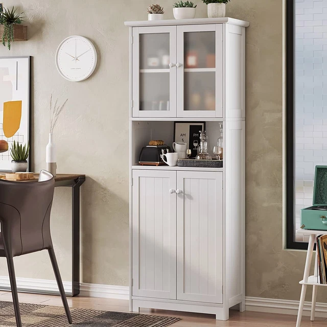 TALL BATHROOM STORAGE with Glass Doors Linen Adjustable