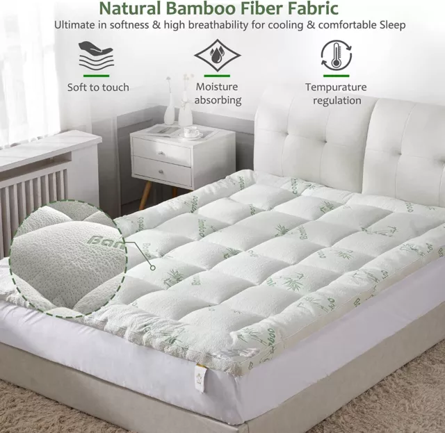 1000GSM Queen King Bamboo Pillowtop Mattress Topper Bed Matress Protector Pad