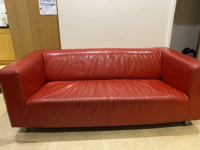 IKEA KLIPPAN RED Leather 3 seater Sofa 20.00 PicClick UK