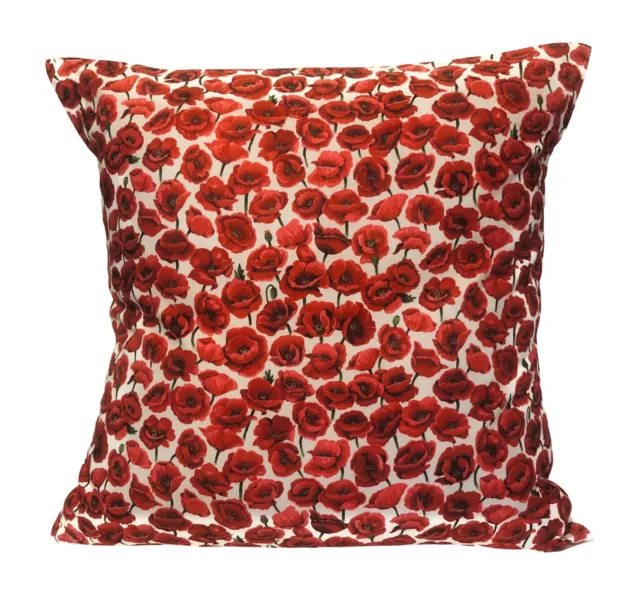 1 x Red Green Cream Poppy Print Style Cushion Cover 16” 18”