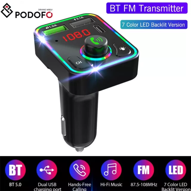 Wireless Bluetooth Car Kit FM Transmitter USB+PD Charger Audio MP3 Music Player 2