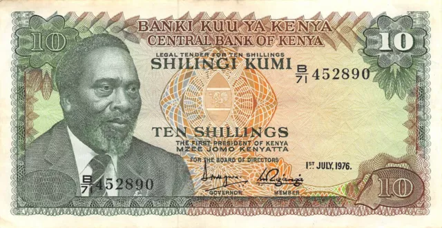 Kenya  10/-  1.7.1976  P 12b  Series B/71  Circulated Banknote L09