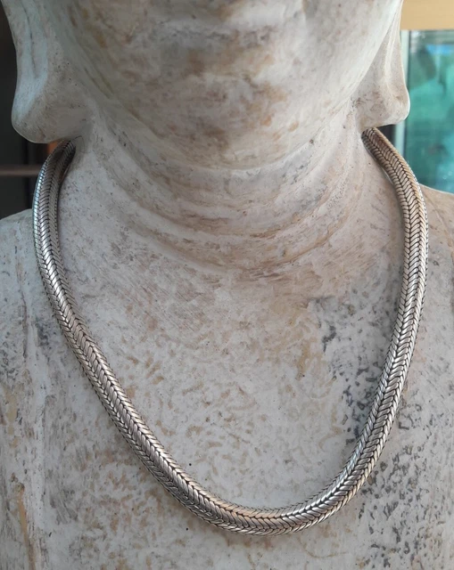 Collier Ethnique Ancien En Argent - Maille Serpent, Poids 102 G, Occasion