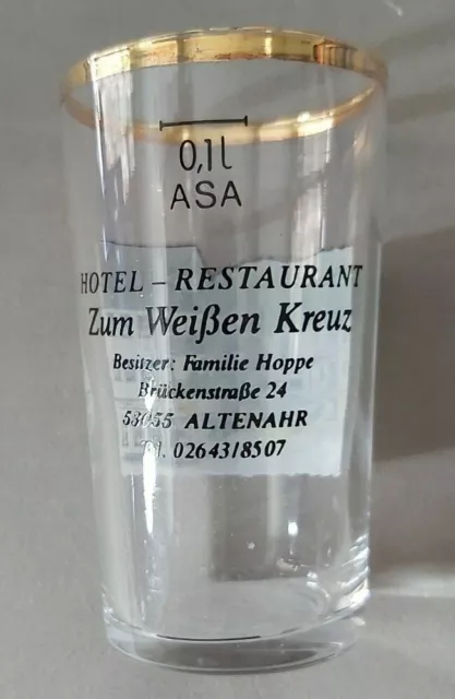 Vintage "Hotel Zum Weiben Kreuz" petit vin/dégustateur. Verre transparent, garniture or. 3